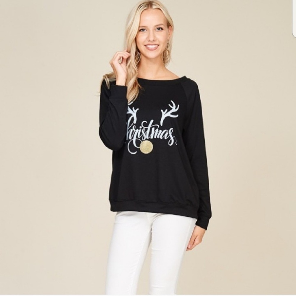 Christmas Reindeer Antlers Sweatshirt Black